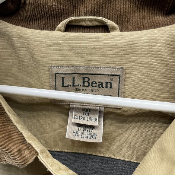 LL Bean Jacket Men Extra Large Khaki Barn Chore Coat Tall Corduroy Canvas XL - Picture 5 of 10